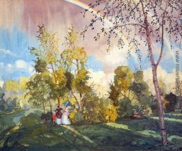 Landschaft mit einem Regenbogen- Landschaft mit einem Regenbogen-