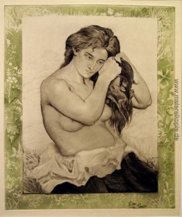 Nackte Frau, die ihr Haar Nackte Frau, die ihr Haar
