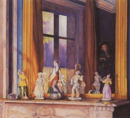 Porzellan-Figuren auf einem Steinregal Porzellan-Figuren auf einem Steinregal