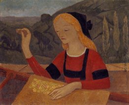 Embroiderer in einer Landschaft von Chateauneuf Embroiderer in einer Landschaft von Chateauneuf