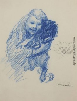 Steinlen Tochter Colette mit Katze Steinlen Tochter Colette mit Katze