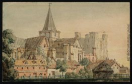 Rochester Cathedral aus dem Nordosten, mit dem Schloss Jenseits Rochester Cathedral aus dem Nordosten, mit dem Schloss Jenseits