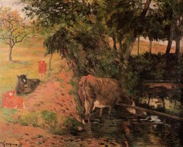 Landschaft mit Kühen in einem Obstgarten Landschaft mit Kühen in einem Obstgarten