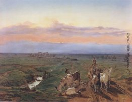 Abendlandschaft mit Herde von Ziegen Abendlandschaft mit Herde von Ziegen