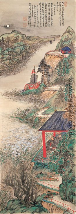 Abe-no-Nakamaro Writing Nostalgic Poem Während Mond-Betrachtung Abe-no-Nakamaro Writing Nostalgic Poem Während Mond-Betrachtung