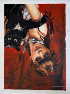 Mädchen mit schwarzer Katze