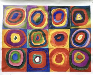 Farbstudie Quadrate mit konzentrischen Kreisen