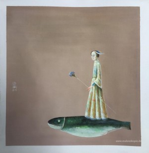 Mädchen mit blauen Blumen