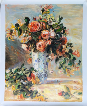Rosen und Jasmin in einem Delft-Vase