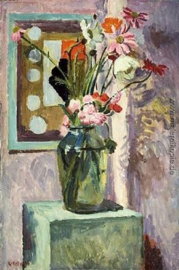 Blumen in einer Glasvase mit Abstrakt Needlework Entwurf Blumen in einer Glasvase mit Abstrakt Needlework Entwurf
