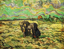 Zwei Bäuerinnen Graben im Bereich mit Schnee Zwei Bäuerinnen Graben im Bereich mit Schnee