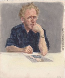 Selbstbildnis im blauen Hemd, sitzend, Zeichnung Selbstbildnis im blauen Hemd, sitzend, Zeichnung